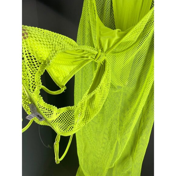 Fashion Nova Womens Beachwear Neon Green Mesh Maxi Cover-Up Dress Cut-Out Design - Picture 3 of 3